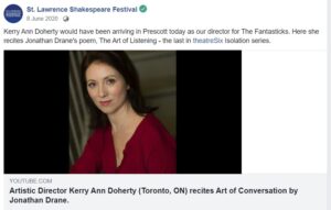 art of listening, Kerry Ann Doherty recital, St Lawrence Shakespeare Film Festival, Dr Jon DRane