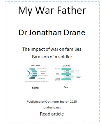 My War Father- This paper offers a profound, personal exploration into the enduring impact of war on veterans and their families, using the author's own experience as the child of a WWII veteran as a case study. The narrative is built upon the lived experiences of a father who faced the grim realities of battle in locations like Kokoda and Tobruk from 1939 to 1945, and the consequent effects that lingered over decades, echoed across generations. The author, turning 70, draws from his father's memoir, 'My War Path,' written in his 70s, to shed light on the often-overlooked, time-worn impacts of war on soldiers and their families. This personal account is interwoven with historical records, thus providing a deep, multi-faceted perspective on the long-term consequences of war. Furthermore, the paper introduces the recently established Soldier Citizen Research project. This initiative is dedicated to studying the impact of war on soldiers and their families, an area underscored by the recent Royal Commission into Defense and Veteran Suicide. By combining personal narrative with academic research, this paper aims to contribute to a more profound understanding of war's lasting effects on those who serve and their families.